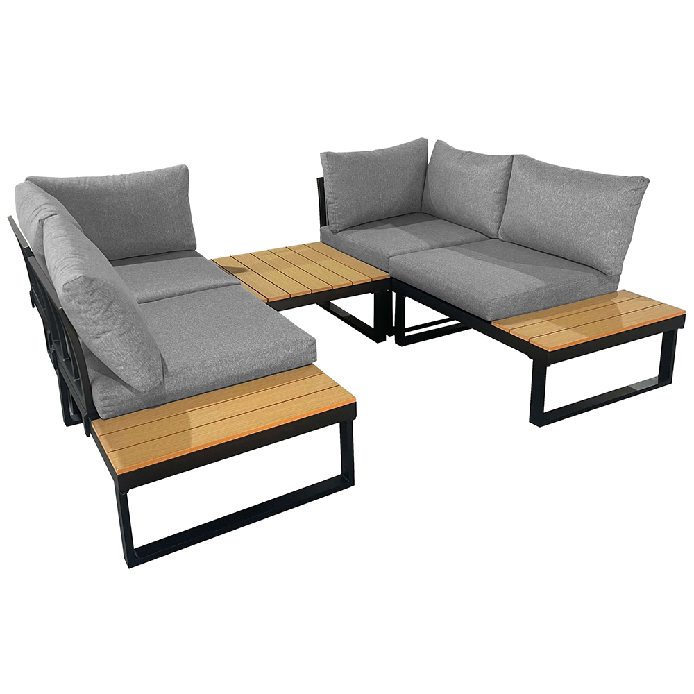 Modulová zahradní sestava LISA | 6 dílů + polstrování | černá/šedá/hnědá