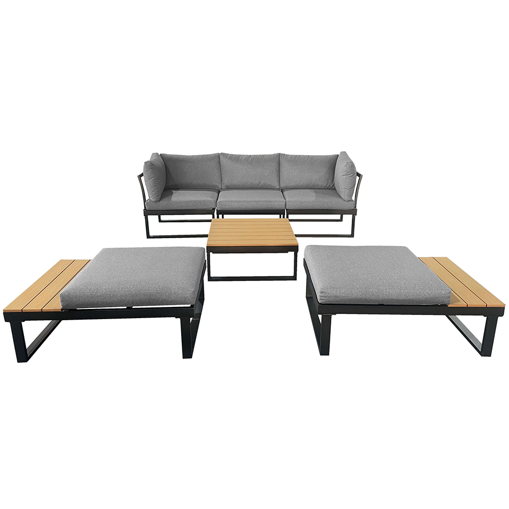Modulová zahradní sestava LISA | 6 dílů + polstrování | černá/šedá/hnědá