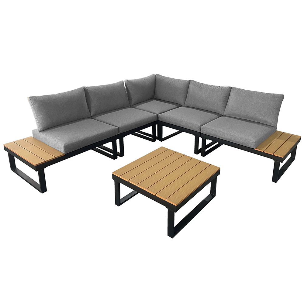 Modulová zahradní sestava LISA | 6 dílů + polstrování | černá/šedá/hnědá