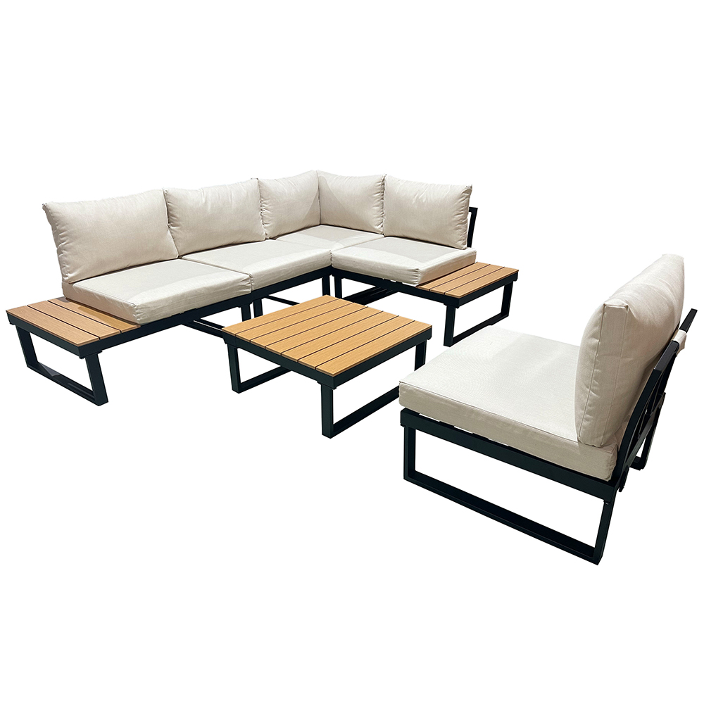 Modulová zahradní sestava LISA | 6 dílů + polstrování | černá/béžová/hnědá