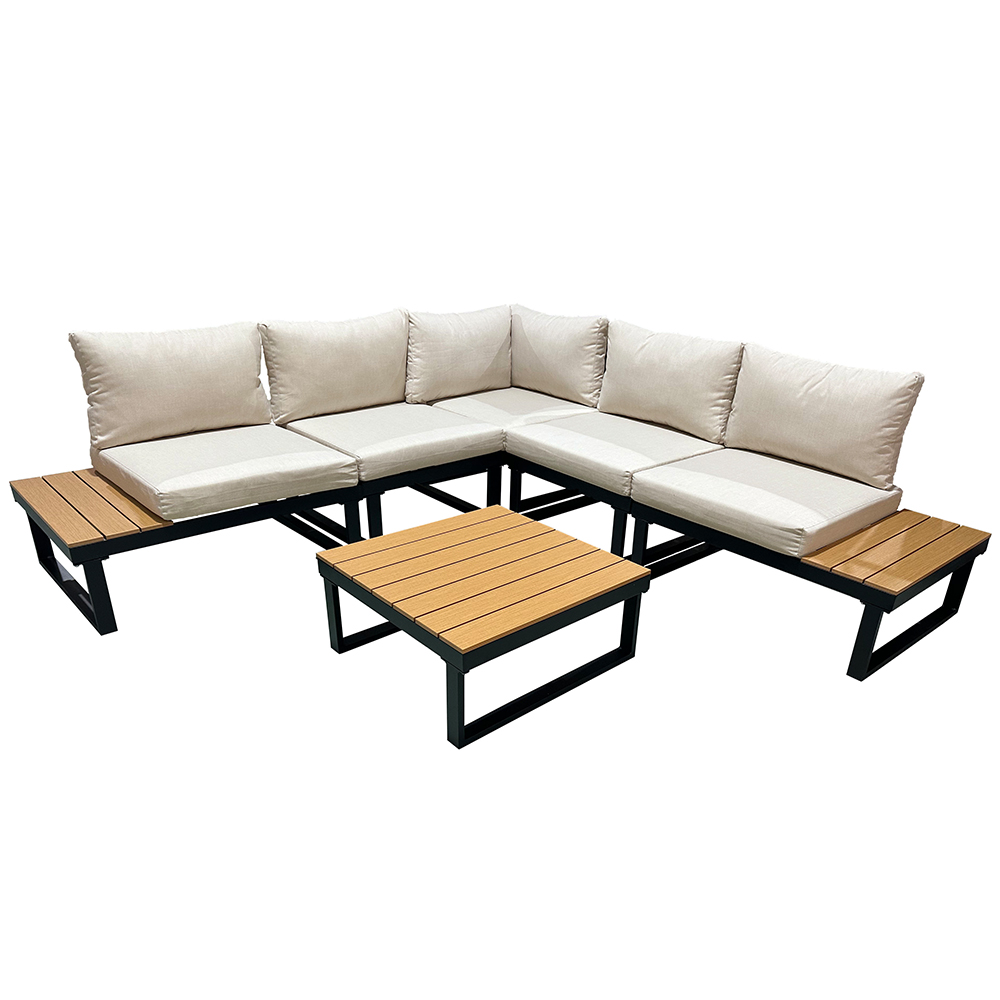 Modulová zahradní sestava LISA | 6 dílů + polstrování | černá/béžová/hnědá