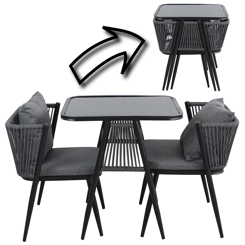 Zahradní sestava k sezení ORFU | stůl + 2x židle křeslo | šedá | úplné zasunutí židlí pod stůl