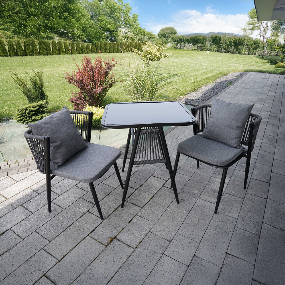 Zahradní sestava k sezení ORFU | stůl + 2x židle křeslo | šedá | úplné zasunutí židlí pod stůl