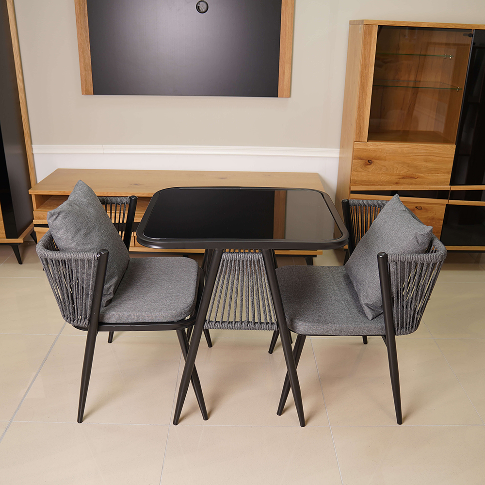 Zahradní sestava k sezení ORFU | stůl + 2x židle křeslo | šedá | úplné zasunutí židlí pod stůl