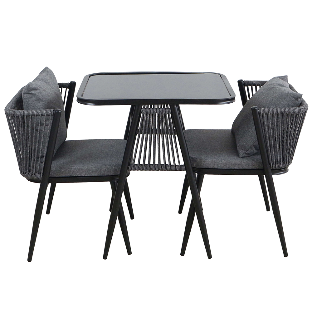 Zahradní sestava k sezení ORFU | stůl + 2x židle křeslo | šedá | úplné zasunutí židlí pod stůl