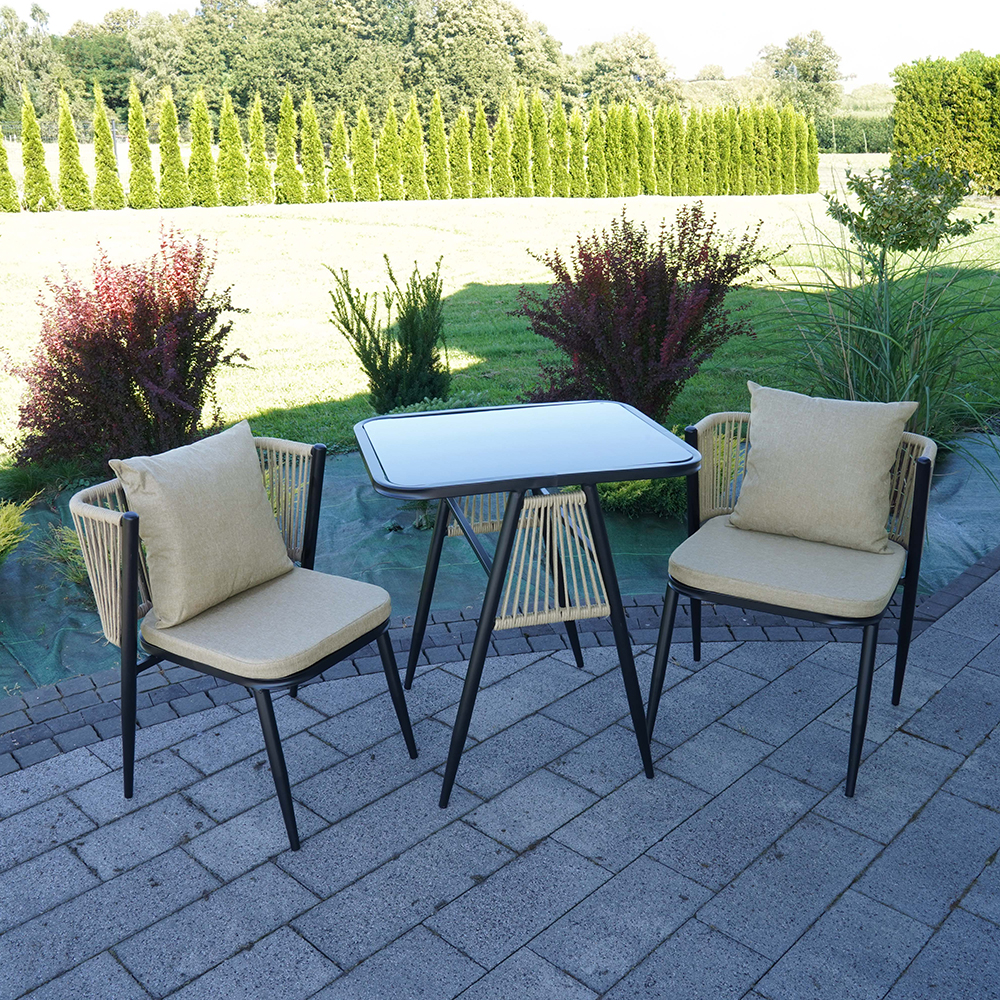 Zahradní sestava k sezení ORFU | stůl + 2x židle křeslo | béžová | úplné zasunutí židlí pod stůl