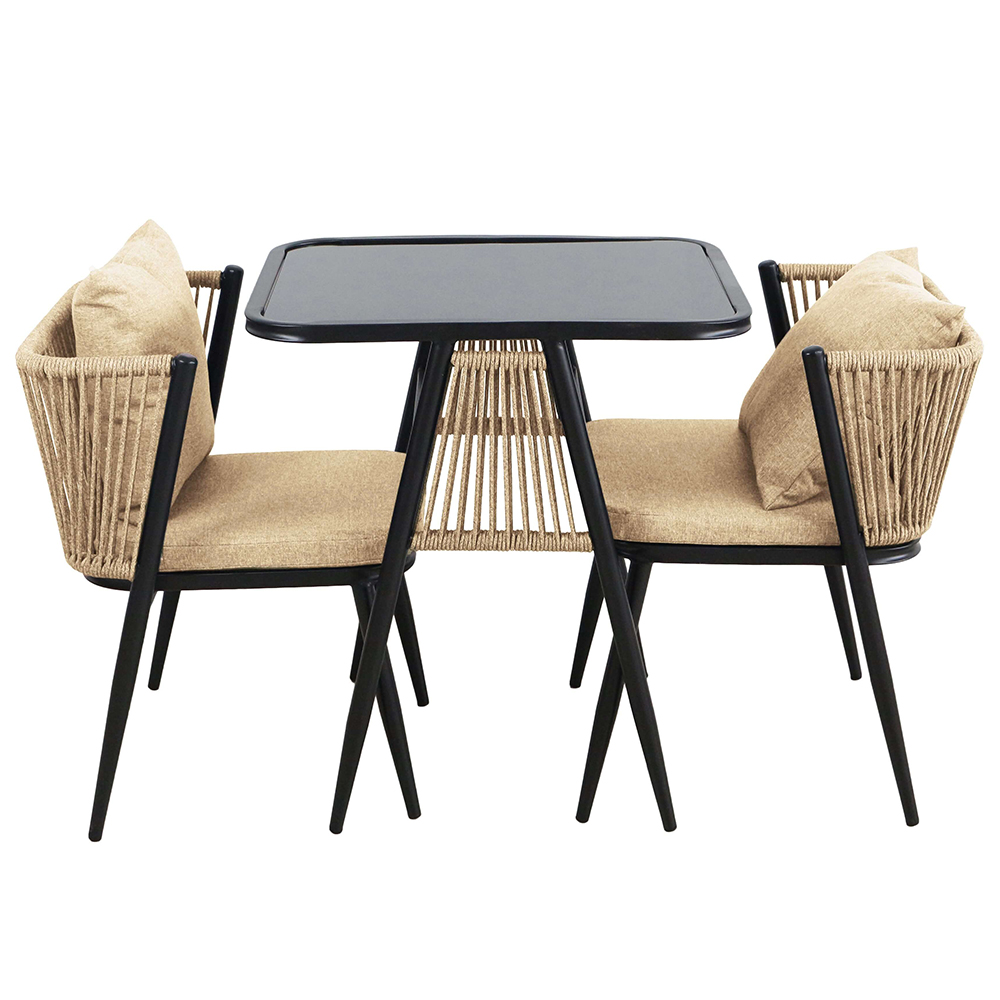 Zahradní sestava k sezení ORFU | stůl + 2x židle křeslo | béžová | úplné zasunutí židlí pod stůl