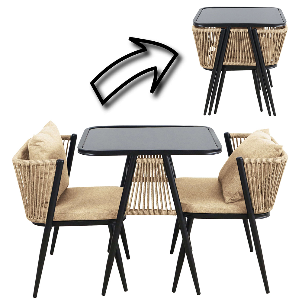 Zahradní sestava k sezení ORFU | stůl + 2x židle křeslo | béžová | úplné zasunutí židlí pod stůl