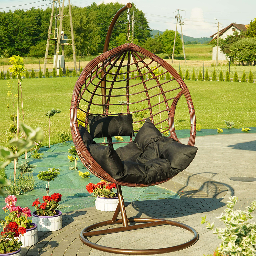 Závěsné zahradní křeslo DOMINIKANA hnědá + črné polstrování v ceně