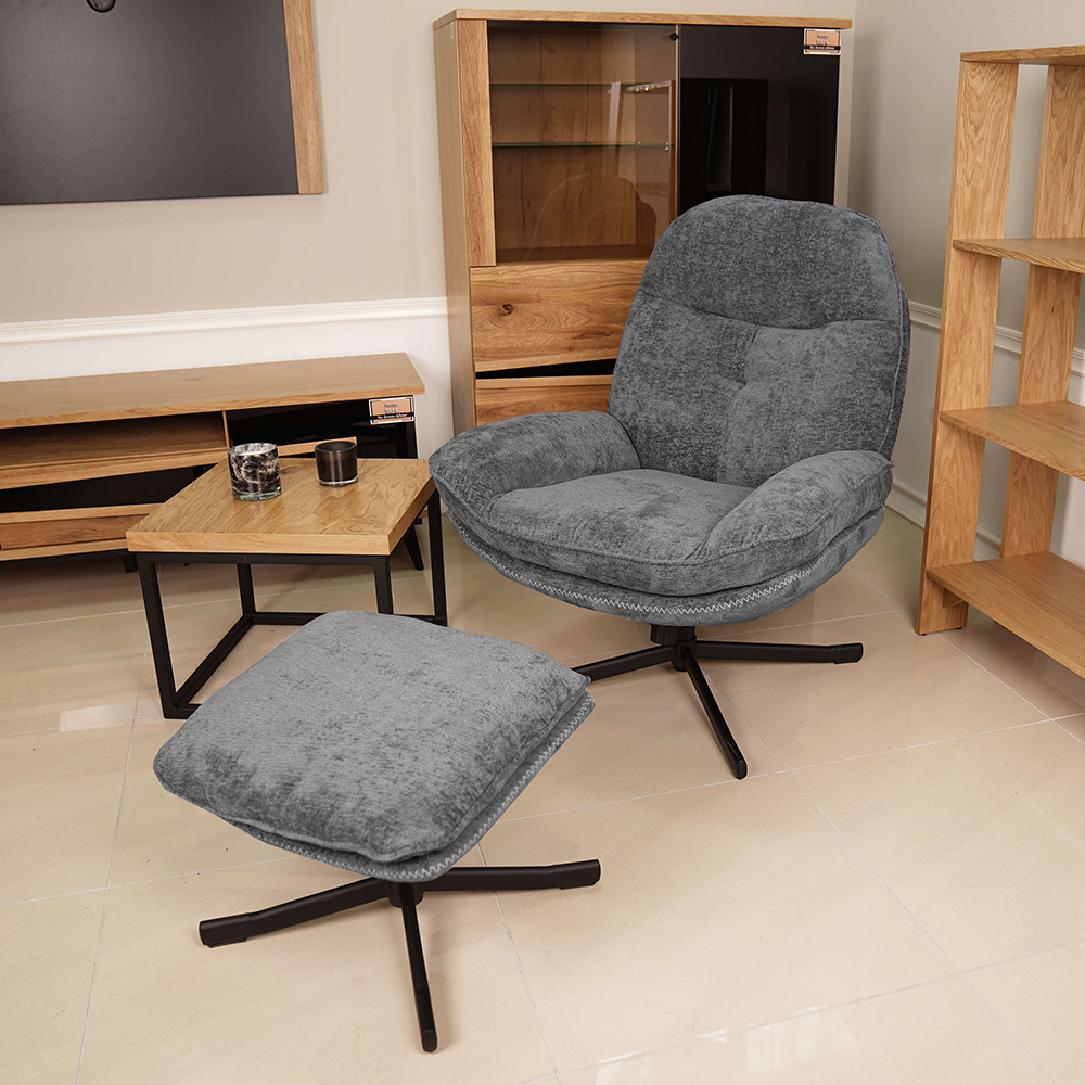 Otočné relaxační křeslo KARMEN s podnožkou | tmavě šedá