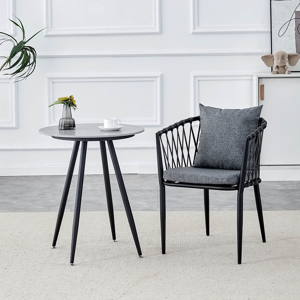 Zahradní sestava MAME A | 1x stůl MELODY ⌀ 60 x 71 cm + 1x židle MADERA s polstrováním | šedá/černá