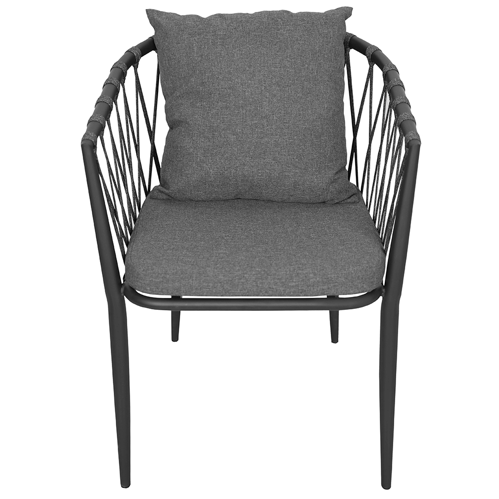 Zahradní sestava MAME A | 1x stůl MELODY ⌀ 60 x 71 cm + 1x židle MADERA s polstrováním | šedá/černá