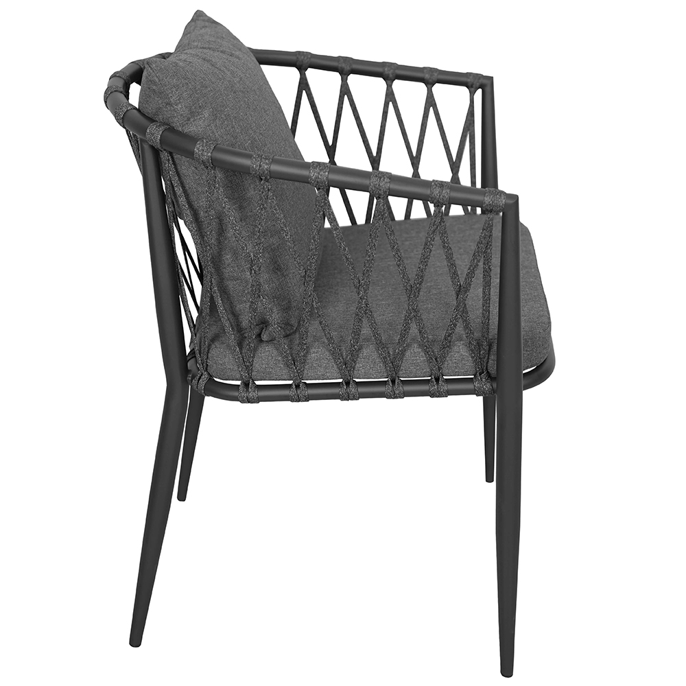 Zahradní sestava MAME A | 1x stůl MELODY ⌀ 60 x 71 cm + 1x židle MADERA s polstrováním | šedá/černá