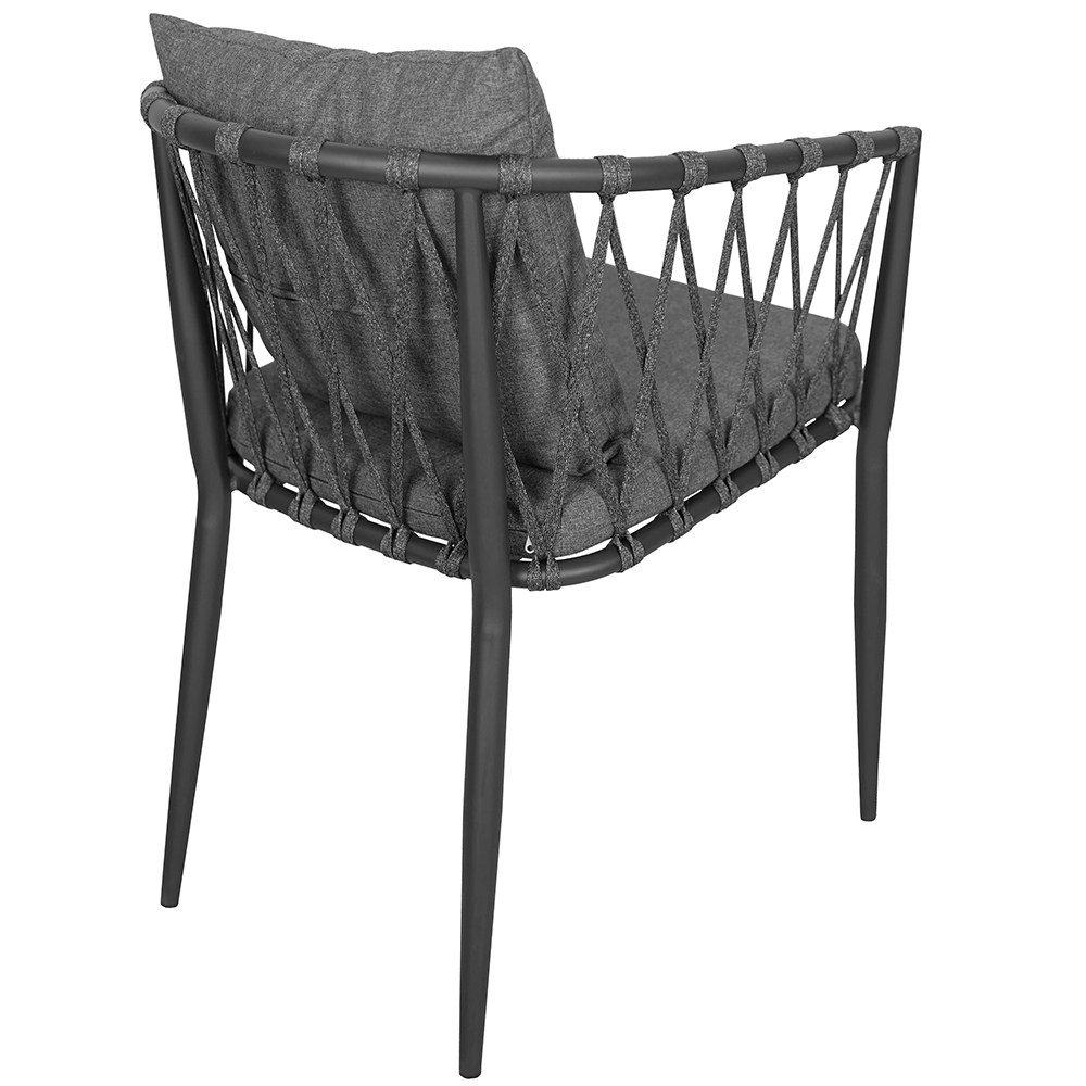 Zahradní sestava MAME A | 1x stůl MELODY ⌀ 60 x 71 cm + 1x židle MADERA s polstrováním | šedá/černá