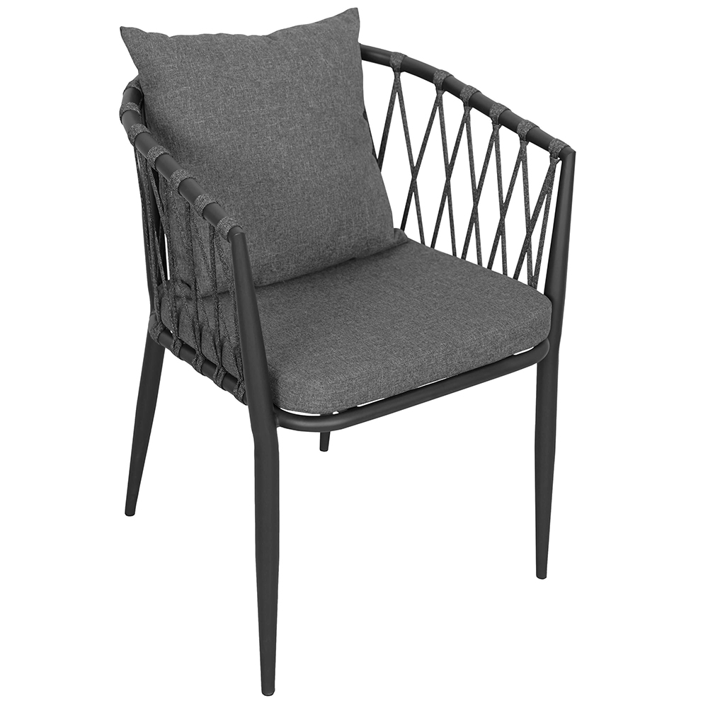 Zahradní sestava MAME A | 1x stůl MELODY ⌀ 60 x 71 cm + 1x židle MADERA s polstrováním | šedá/černá