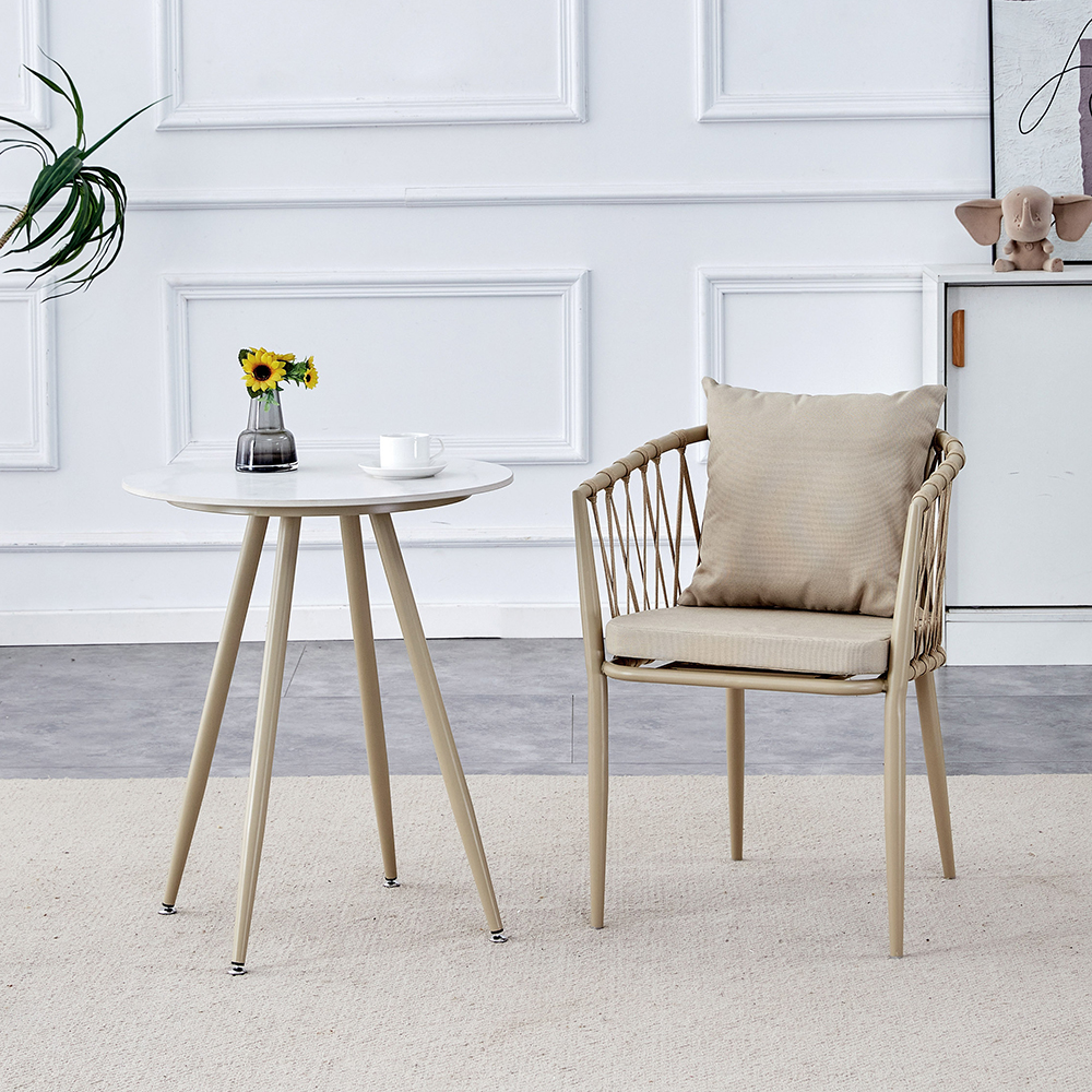 Zahradní sestava MAME A | 1x stůl MELODY ⌀ 60 x 71 cm + 1x židle MADERA s polstrováním | béžová/bílá