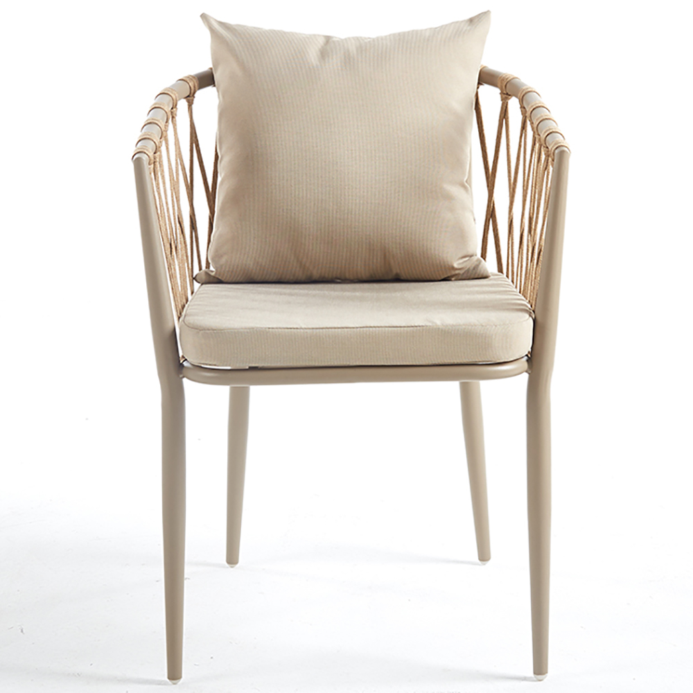 Zahradní sestava MAME A | 1x stůl MELODY ⌀ 60 x 71 cm + 1x židle MADERA s polstrováním | béžová/bílá