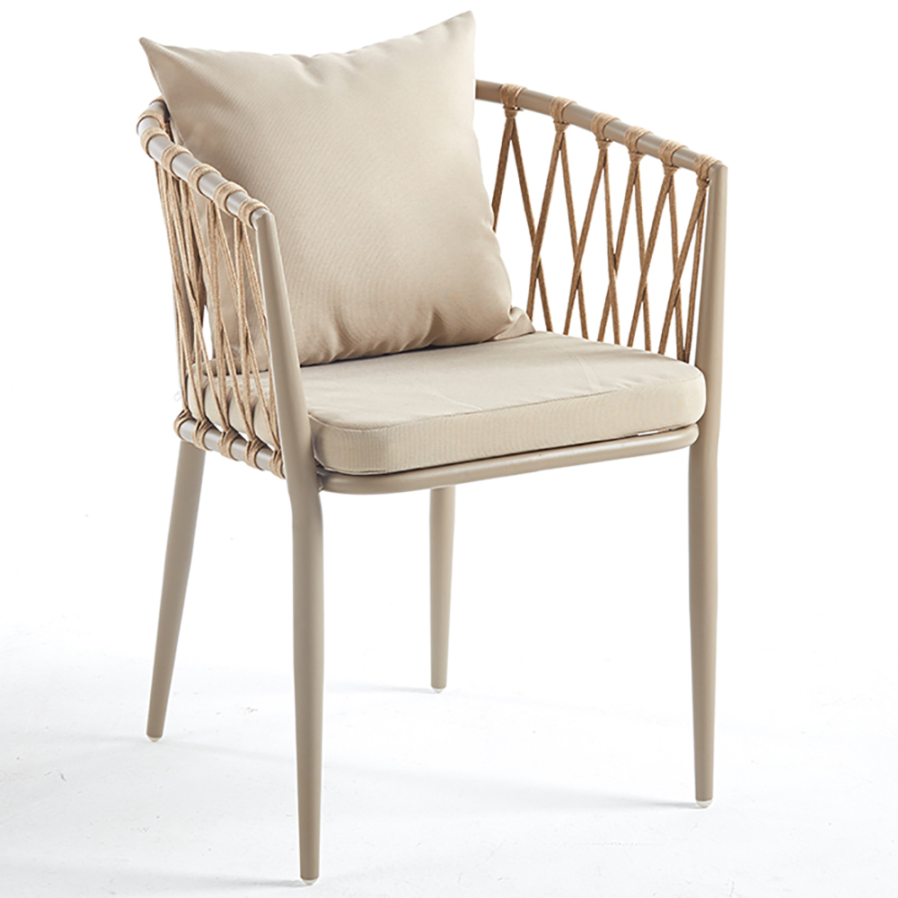 Zahradní sestava MAME A | 1x stůl MELODY ⌀ 60 x 71 cm + 1x židle MADERA s polstrováním | béžová/bílá