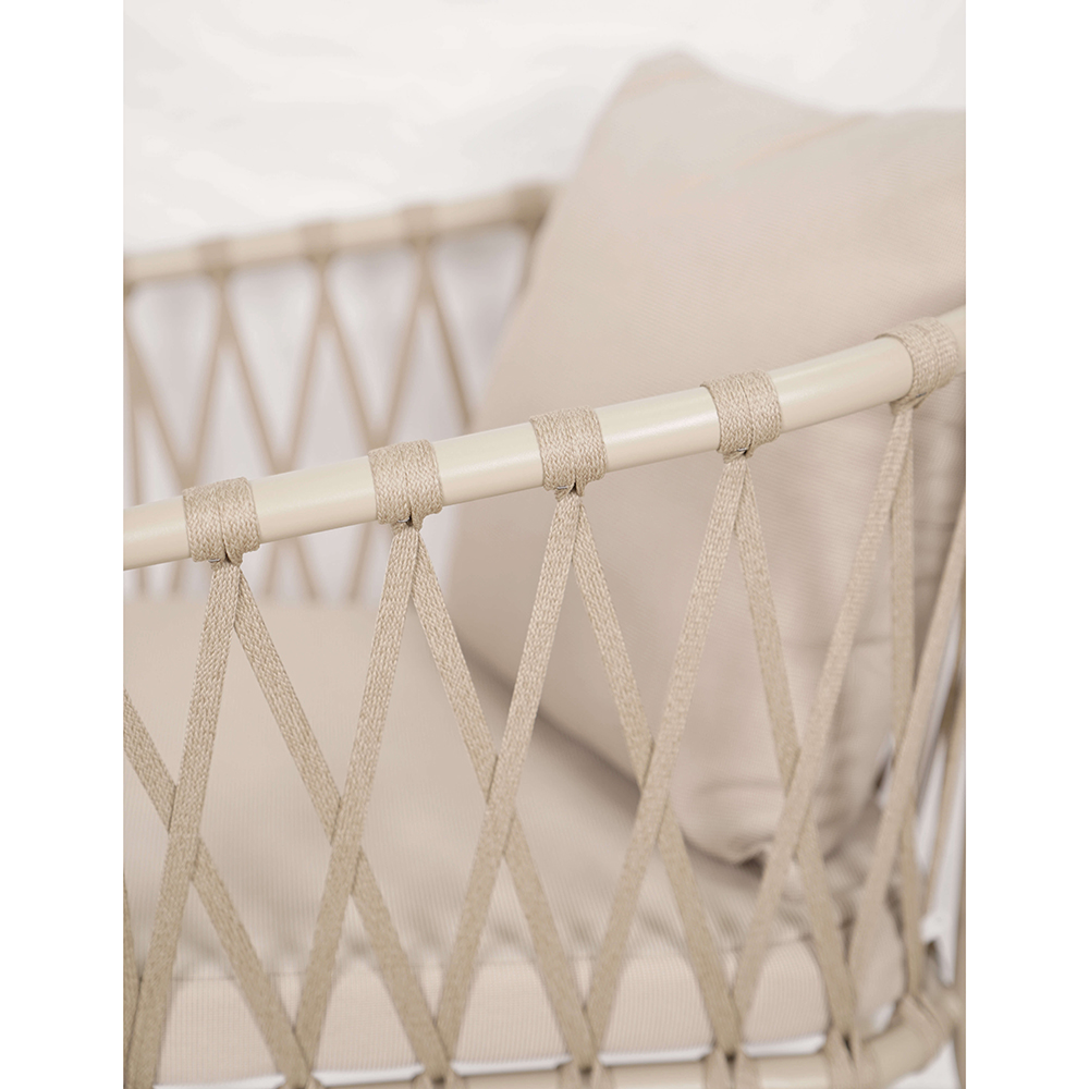 Zahradní sestava MAME A | 1x stůl MELODY ⌀ 60 x 71 cm + 1x židle MADERA s polstrováním | béžová/bílá