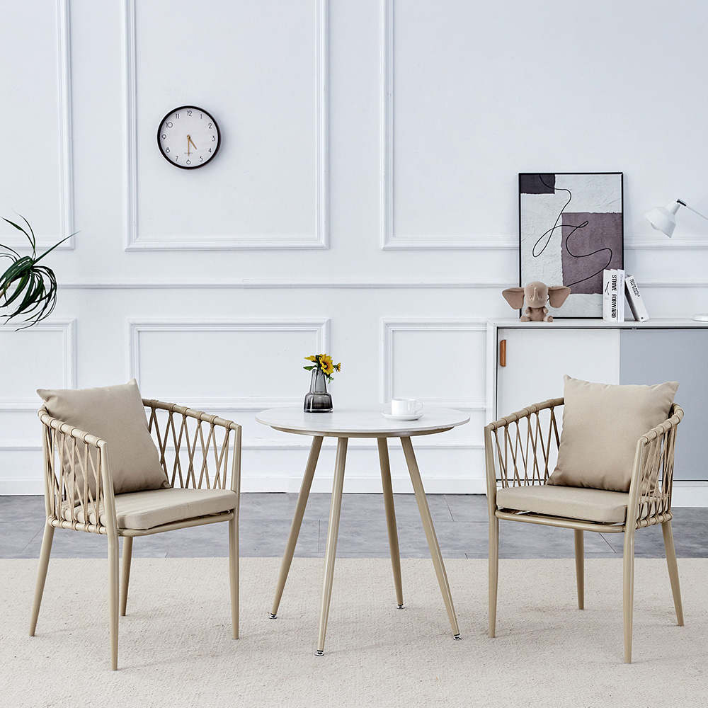 Zahradní sestava MAME C | 1x stůl MELODY ⌀ 70 x 71 cm + 2x židle MADERA s polstrováním | béžová/bílá