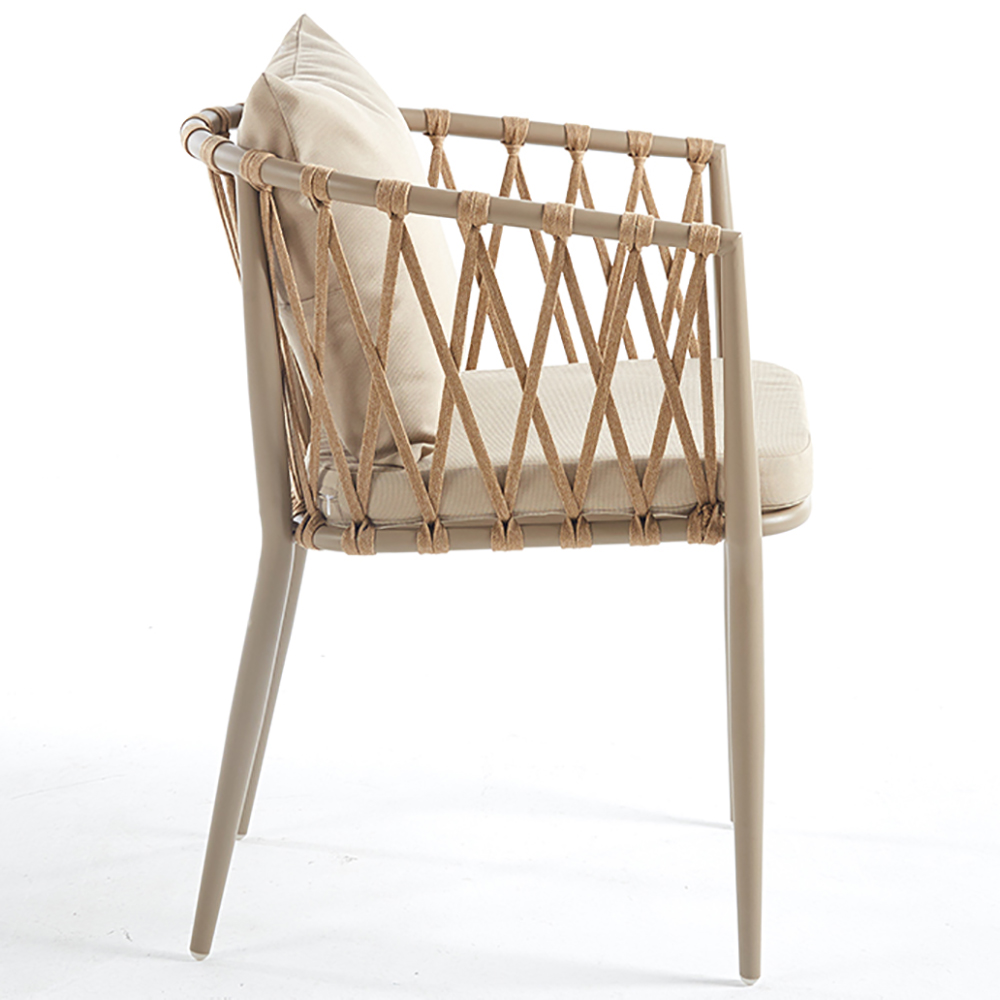 Zahradní sestava MAME D | 1x stůl MELODY ⌀ 80 x 71 cm + 4x židle MADERA s polstrováním | béžová/bílá