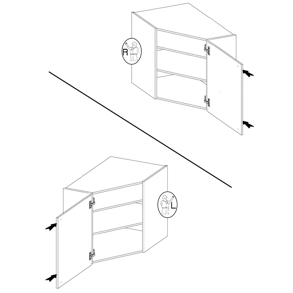 AVARANT sa | horní skříňka 60x60 GN-72 1F 45° rohová s 2 policemi | 60 cm | 3D povrch | šedá/artisan