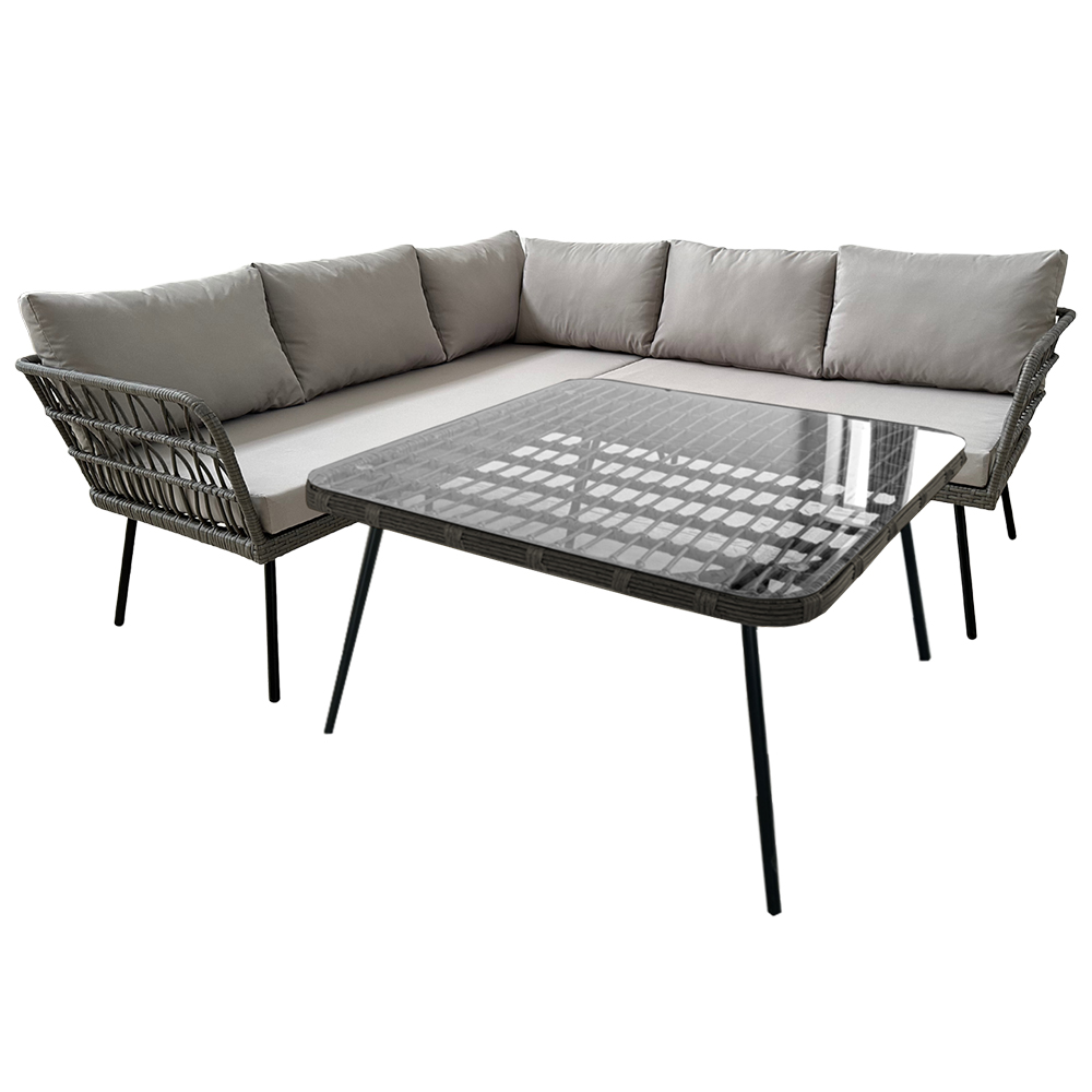 Zahradní sestava k sezení KALAHARI | stůl + rohová sedačka | šedá | polstrování v ceně | ABI3385