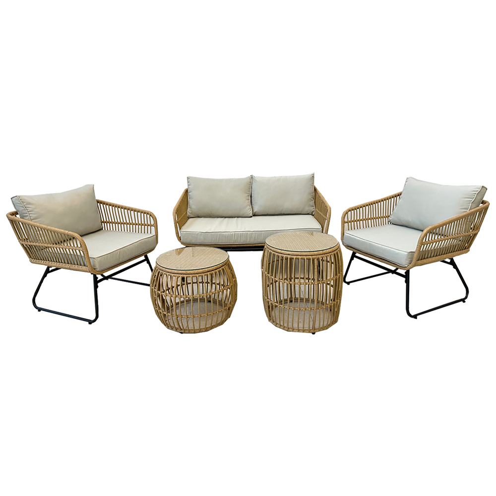 Zahradní sestava k sezení NARAYA | 2x stolek + 2x křeslo + 1x pohovka | hnědá/šedá | polstry v ceně | ABI7534