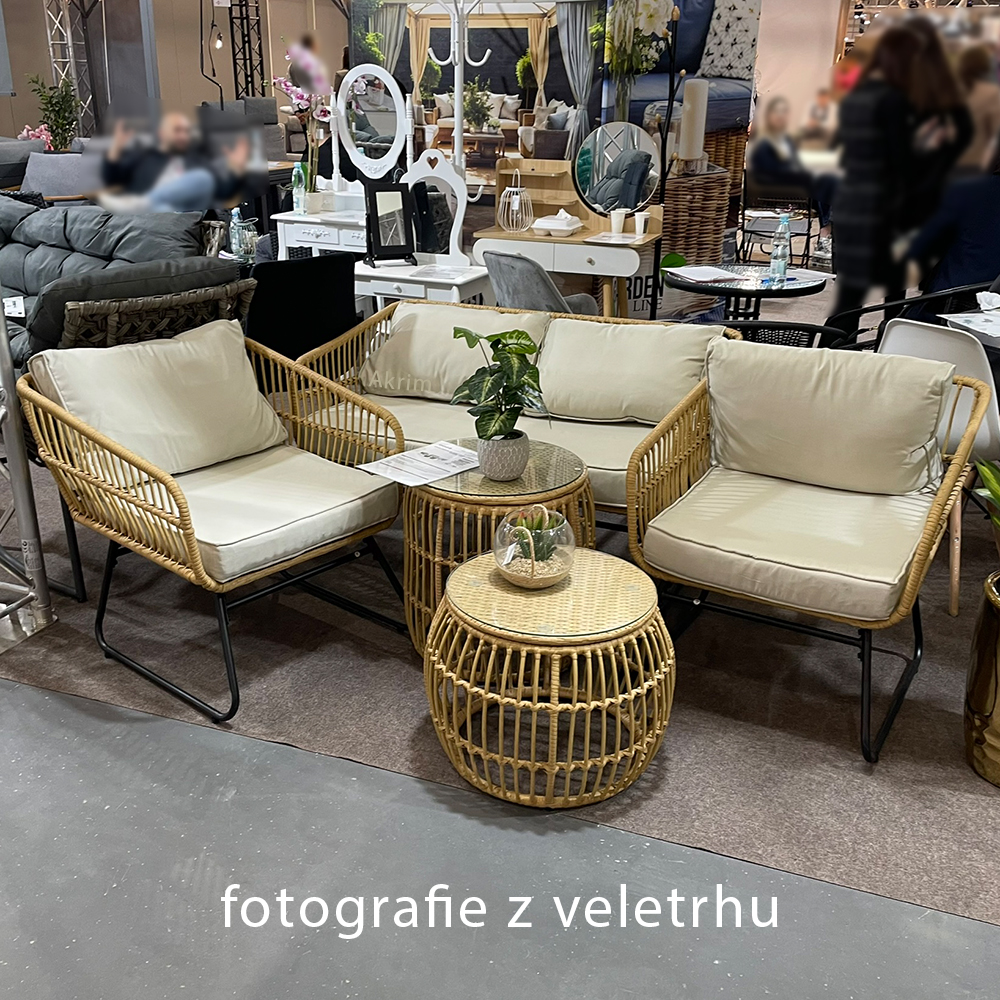 Zahradní sestava k sezení NARAYA | 2x stolek + 2x křeslo + 1x pohovka | hnědá/šedá | polstry v ceně | ABI7534