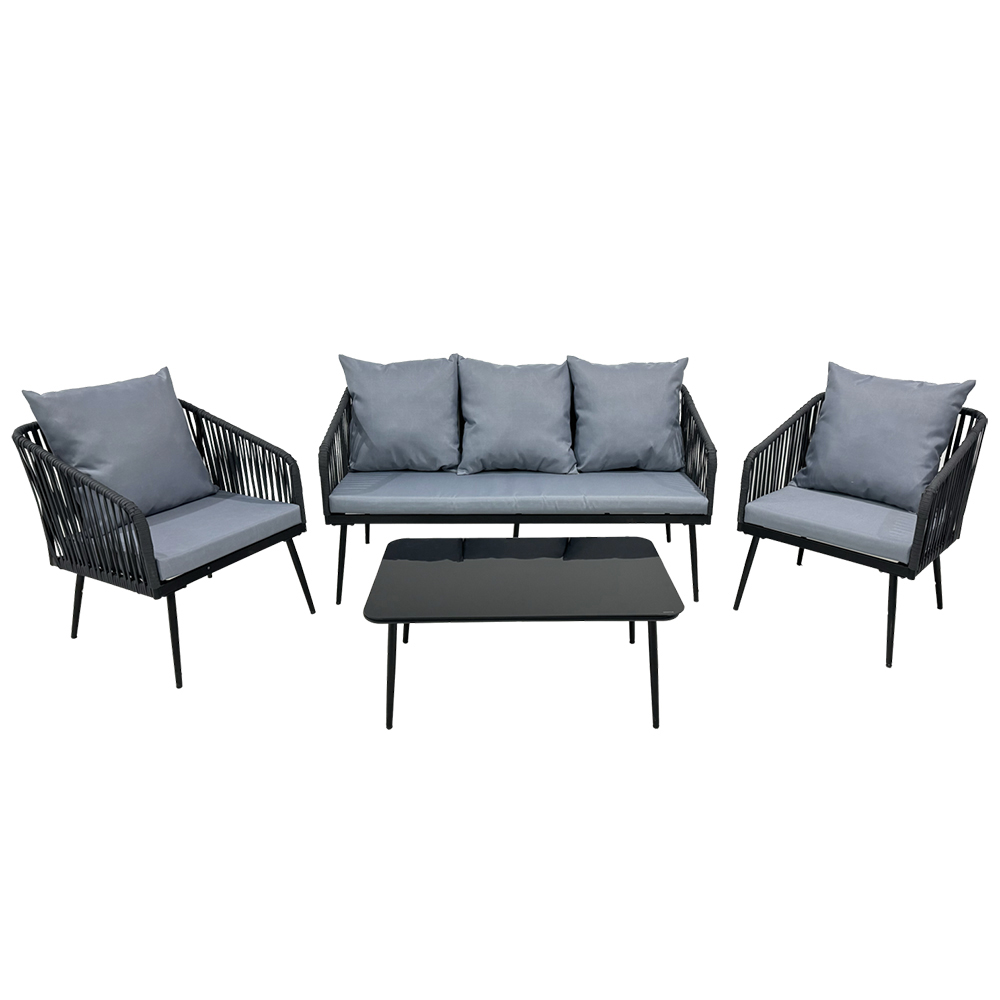 Zahradní sestava k sezení ARVANA | stůl + pohovka + 2 křeslo | antracit/šedá | polstrování v ceně | ABI8500