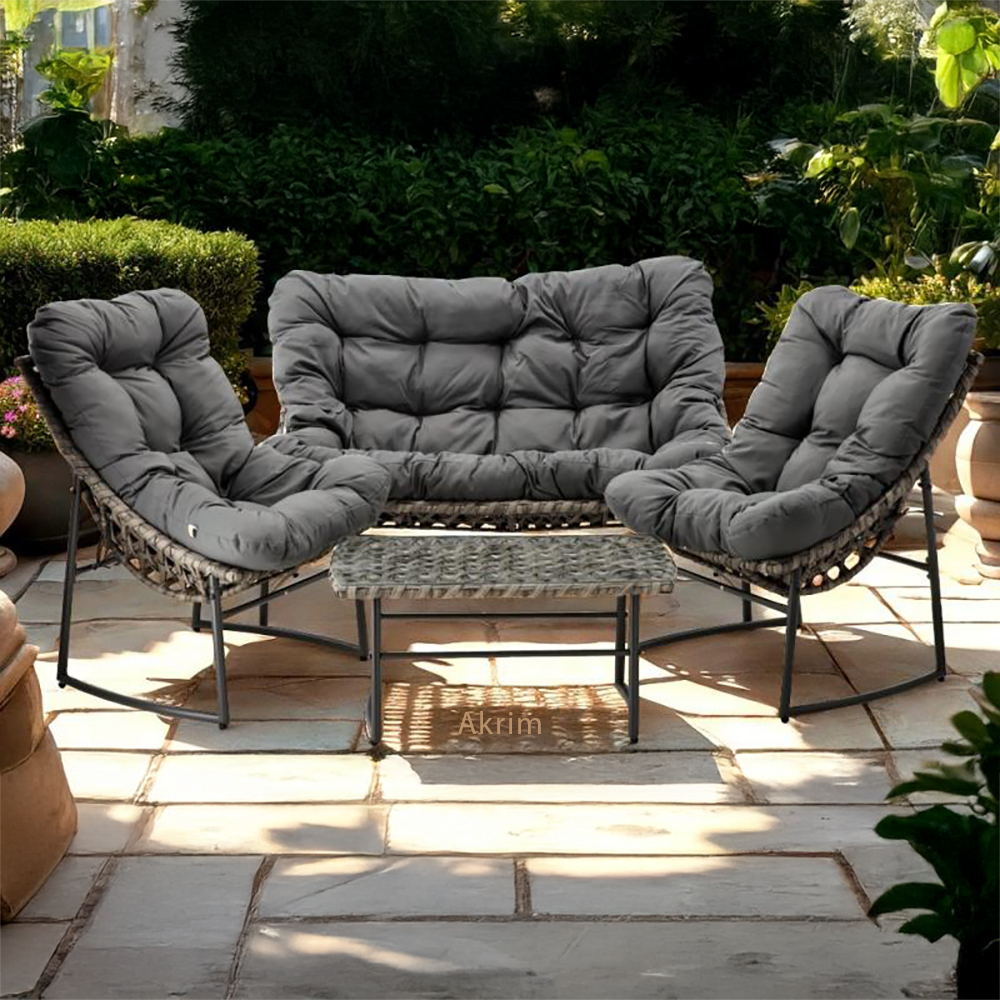 Zahradní sestava k sezení KAMORA | stolek + pohovka + 2 křeslo | šedá | polstrování v ceně | SAD8045