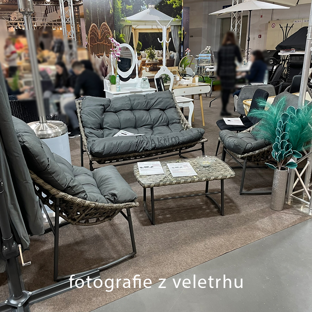 Zahradní sestava k sezení KAMORA | stolek + pohovka + 2 křeslo | šedá | polstrování v ceně | SAD8045