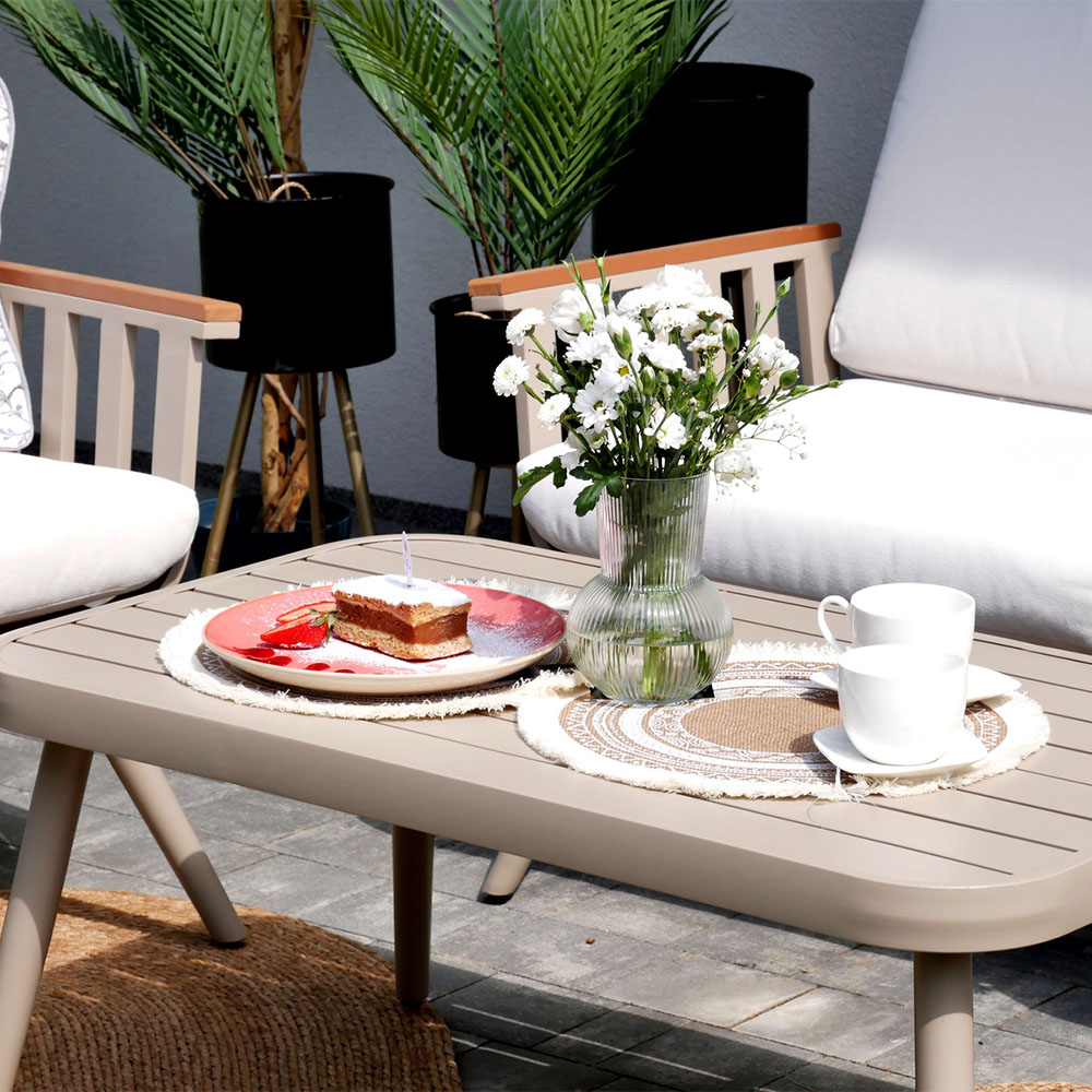 Zahradní sestava k sezení VARUNA | stolek + pohovka + 2 křeslo | béžová/hliník | polstrování v ceně | ALM9408