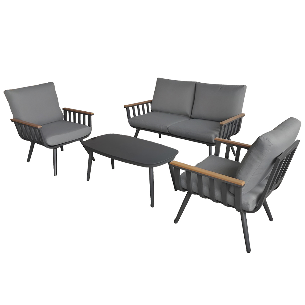 Zahradní sestava k sezení VAREMO | stolek + pohovka + 2 křeslo | šedá/hliník | polstrování v ceně | ALM8151
