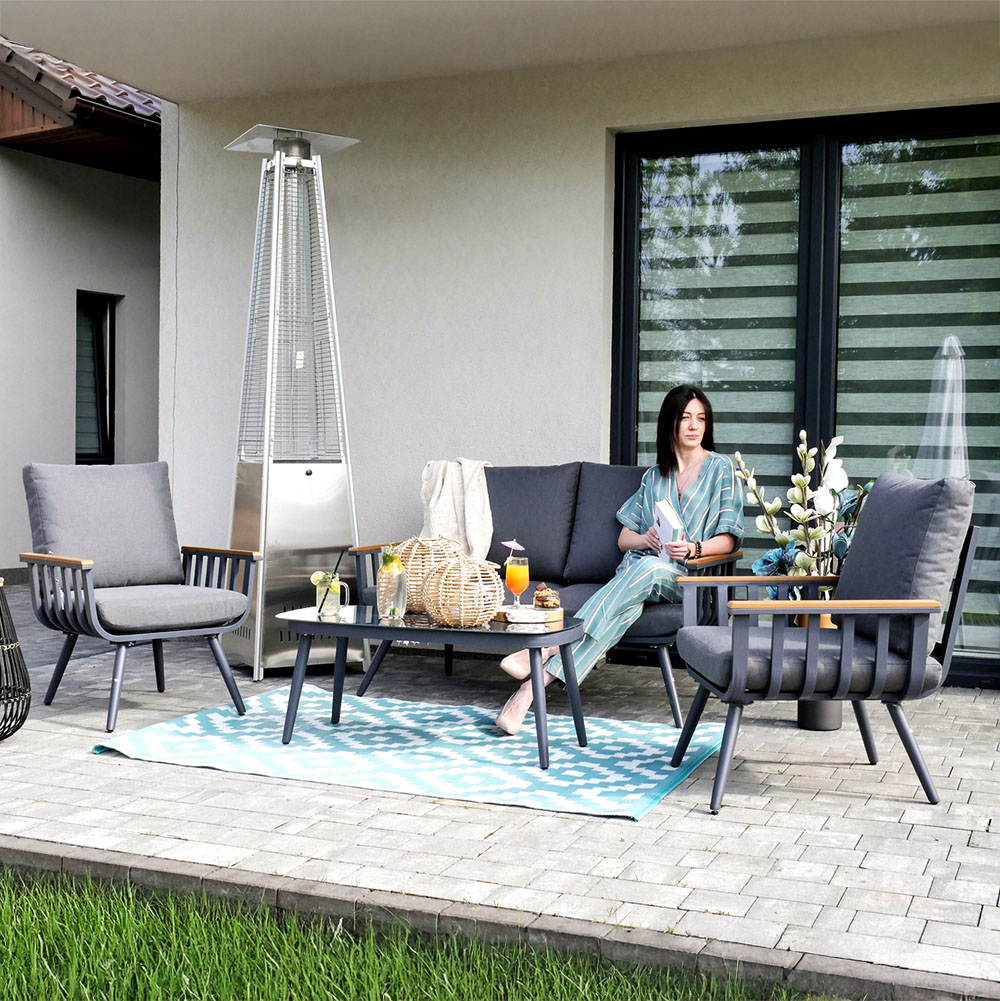 Zahradní sestava k sezení VAREMO | stolek + pohovka + 2 křeslo | šedá/hliník | polstrování v ceně | ALM8151