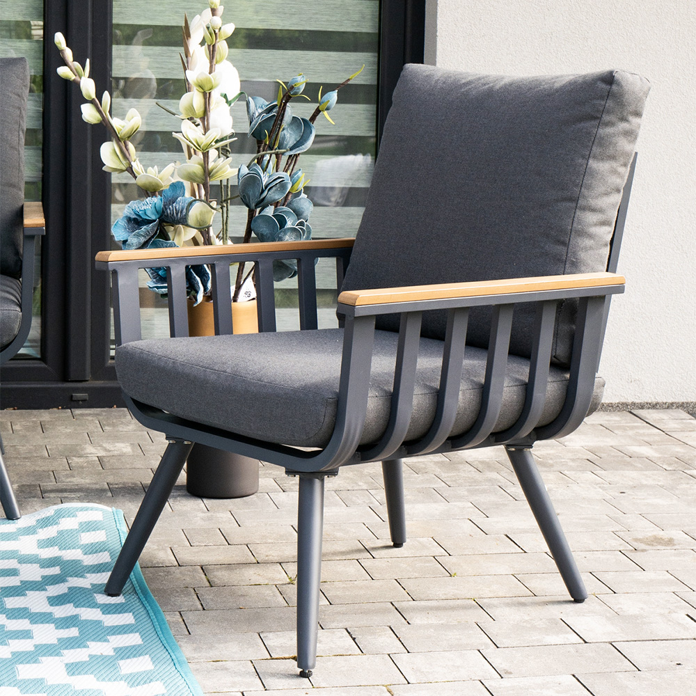 Zahradní sestava k sezení VAREMO | stolek + pohovka + 2 křeslo | šedá/hliník | polstrování v ceně | ALM8151