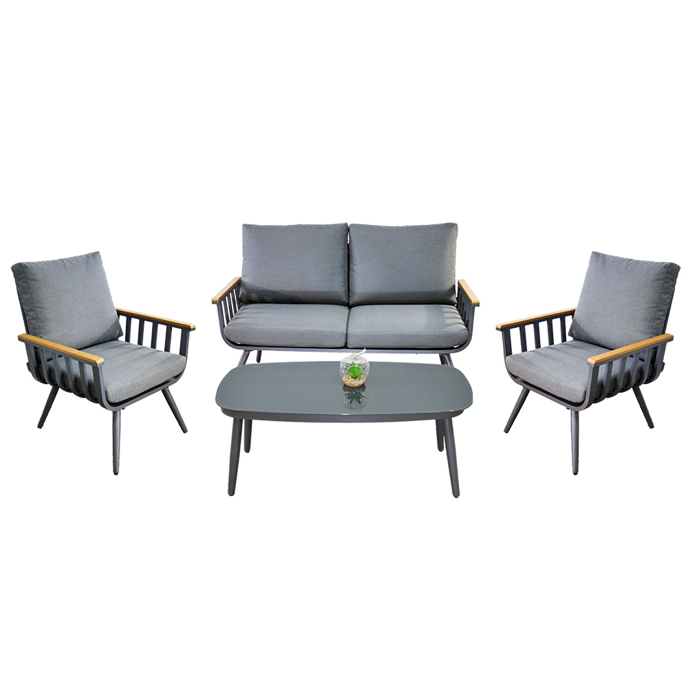 Zahradní sestava k sezení VAREMO | stolek + pohovka + 2 křeslo | šedá/hliník | polstrování v ceně | ALM8151