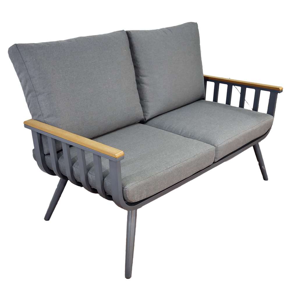 Zahradní sestava k sezení VAREMO | stolek + pohovka + 2 křeslo | šedá/hliník | polstrování v ceně | ALM8151