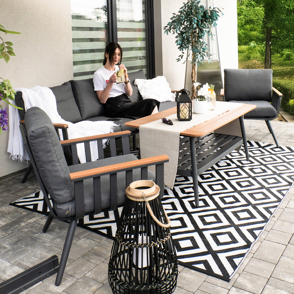 Zahradní sestava k sezení NORVAN | stolek + pohovka + 2 křeslo | šedá/hliník | polstrování v ceně | ALM9415