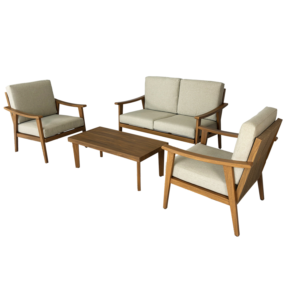 Zahradní sestava k sezení TIRANA | stolek + pohovka + 2 křeslo | béžová/hliník | polstrování v ceně | ALM9538