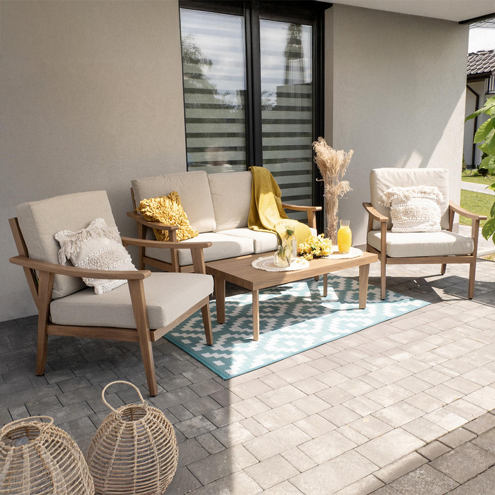 Zahradní sestava k sezení TIRANA | stolek + pohovka + 2 křeslo | béžová/hliník | polstrování v ceně | ALM9538