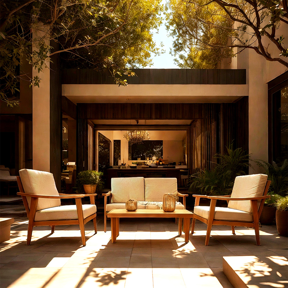 Zahradní sestava k sezení TIRANA | stolek + pohovka + 2 křeslo | béžová/hliník | polstrování v ceně | ALM9538