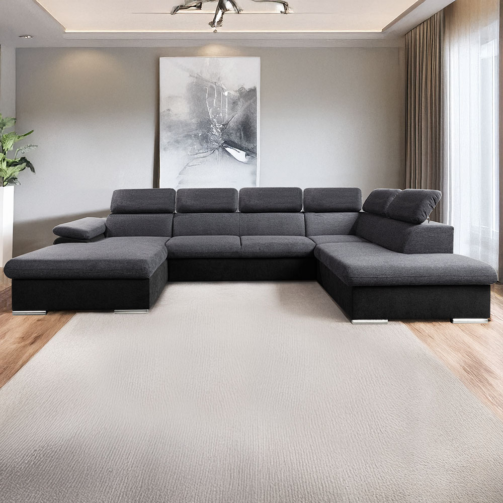 Sedací souprava COOL II | 191x343x220 cm | rozkládací + 2x úložný prostor | LEVÁ | šedo černá 23/15