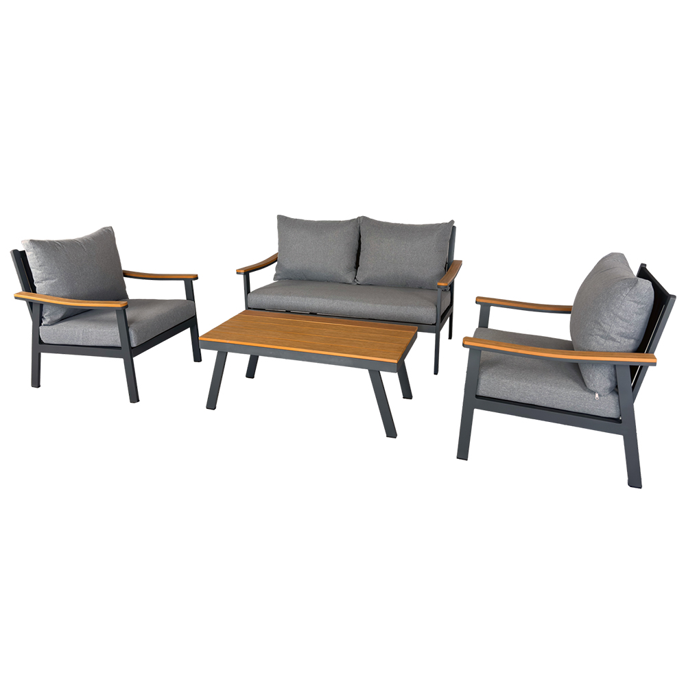 Zahradní sestava k sezení LUBLANA | stolek + pohovka + 2 křeslo | šedá/hliník | polstrování v ceně | ALM9545