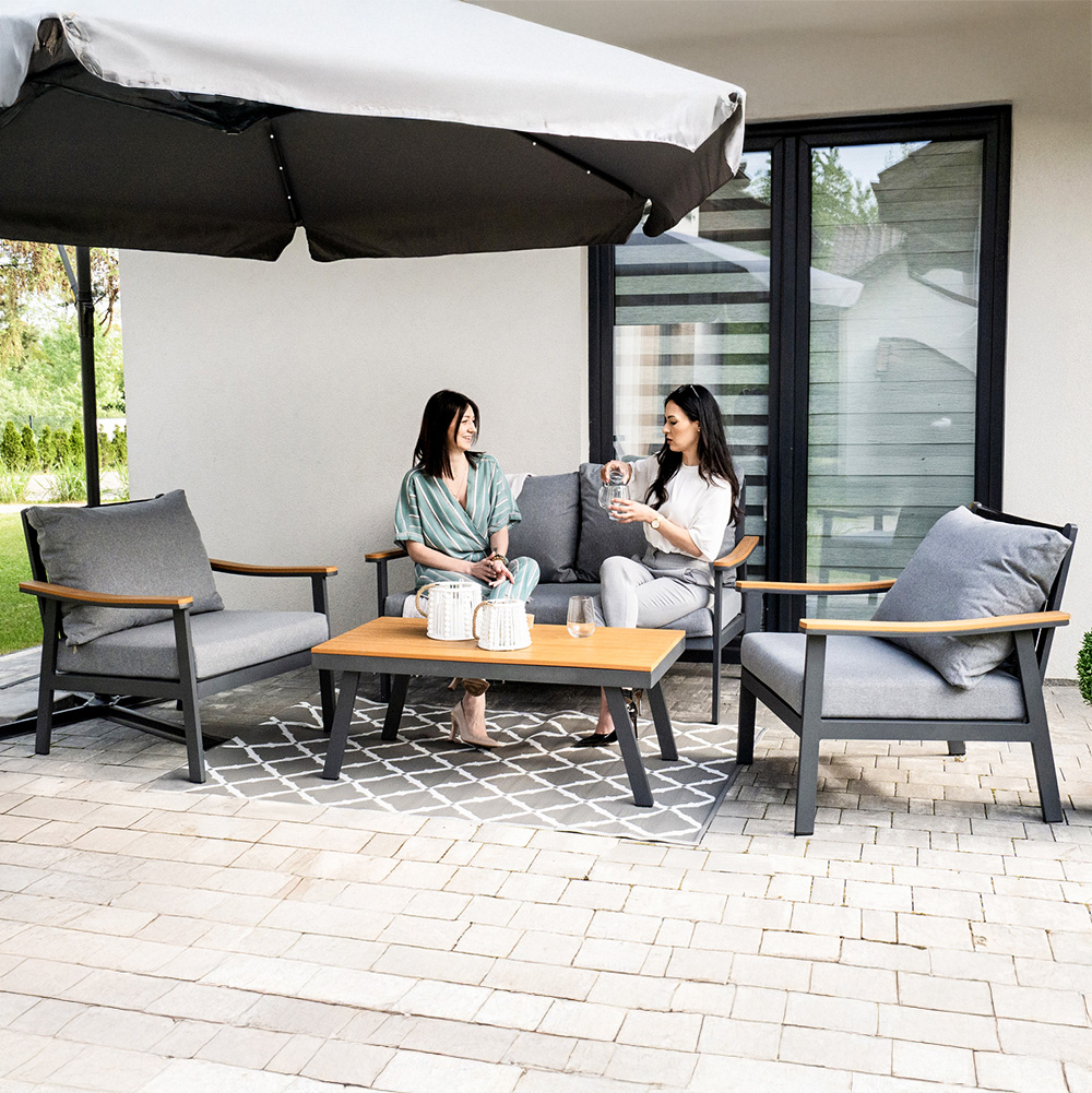 Zahradní sestava k sezení LUBLANA | stolek + pohovka + 2 křeslo | šedá/hliník | polstrování v ceně | ALM9545