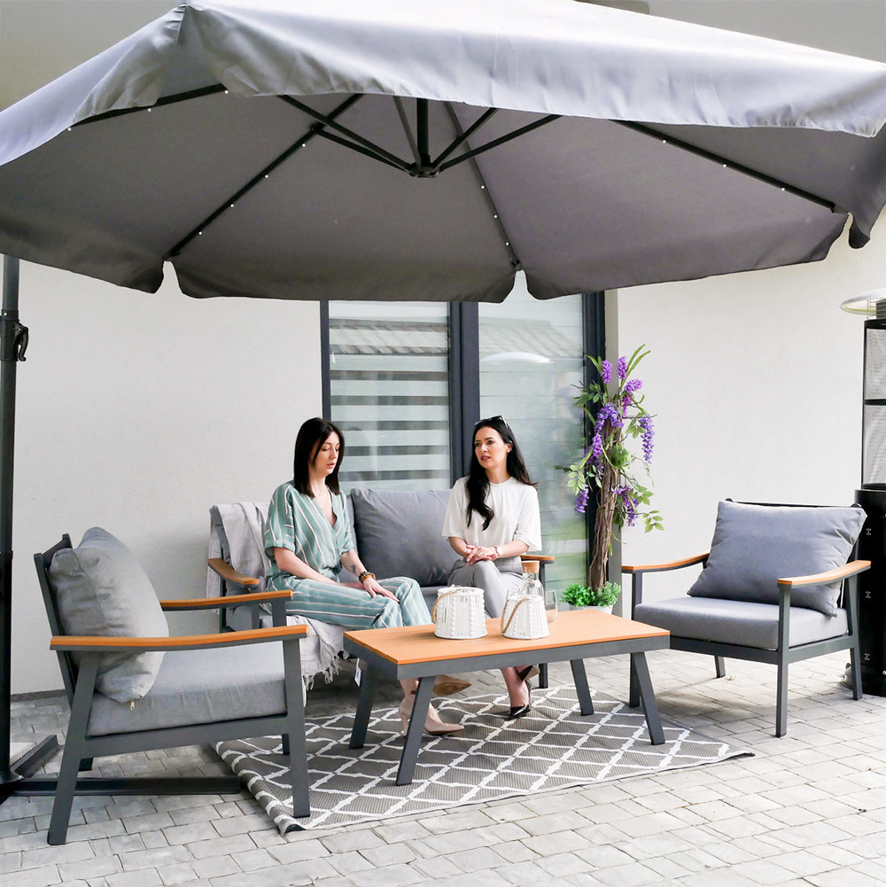 Zahradní sestava k sezení LUBLANA | stolek + pohovka + 2 křeslo | šedá/hliník | polstrování v ceně | ALM9545