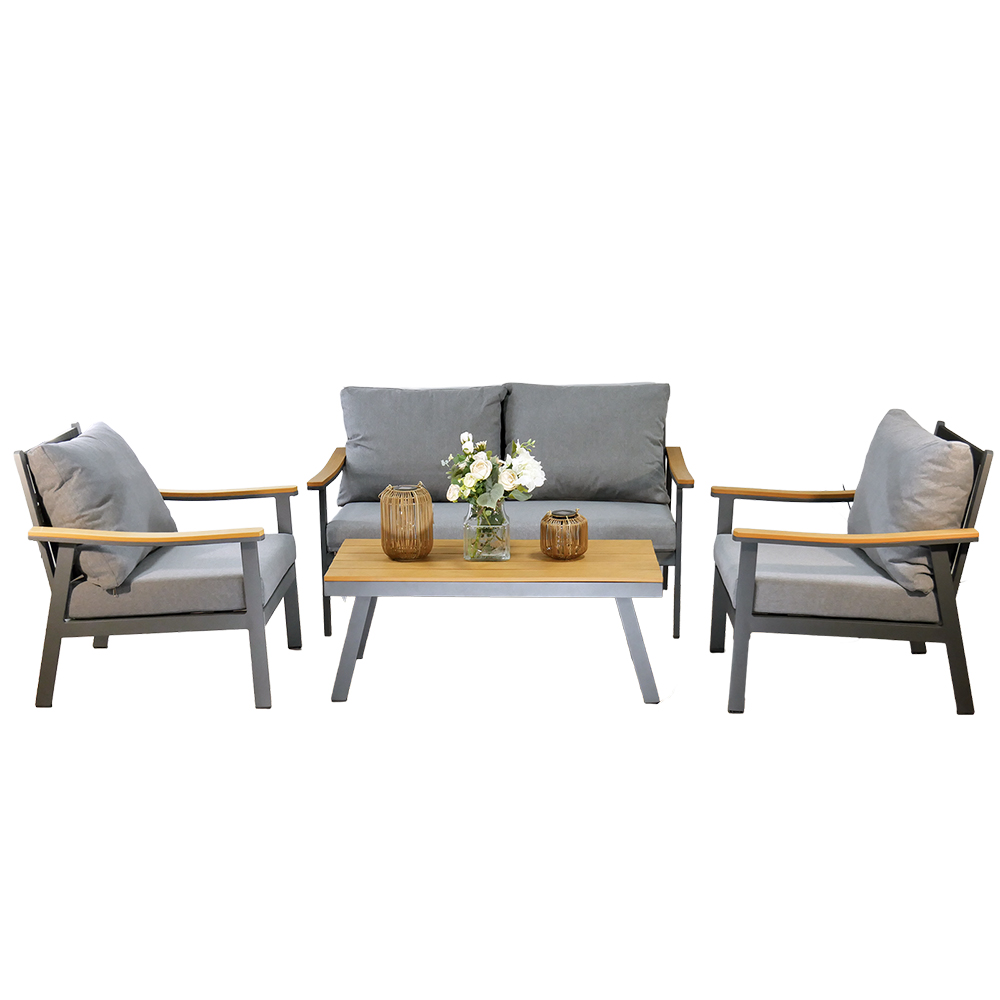 Zahradní sestava k sezení LUBLANA | stolek + pohovka + 2 křeslo | šedá/hliník | polstrování v ceně | ALM9545