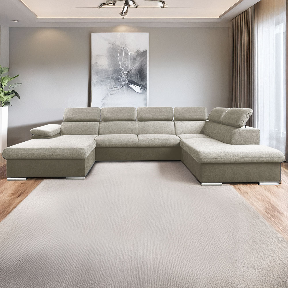 Sedací souprava COOL II | 191x343x220 cm | rozkládací + 2x úložný prostor | LEVÁ | béžová 02/03