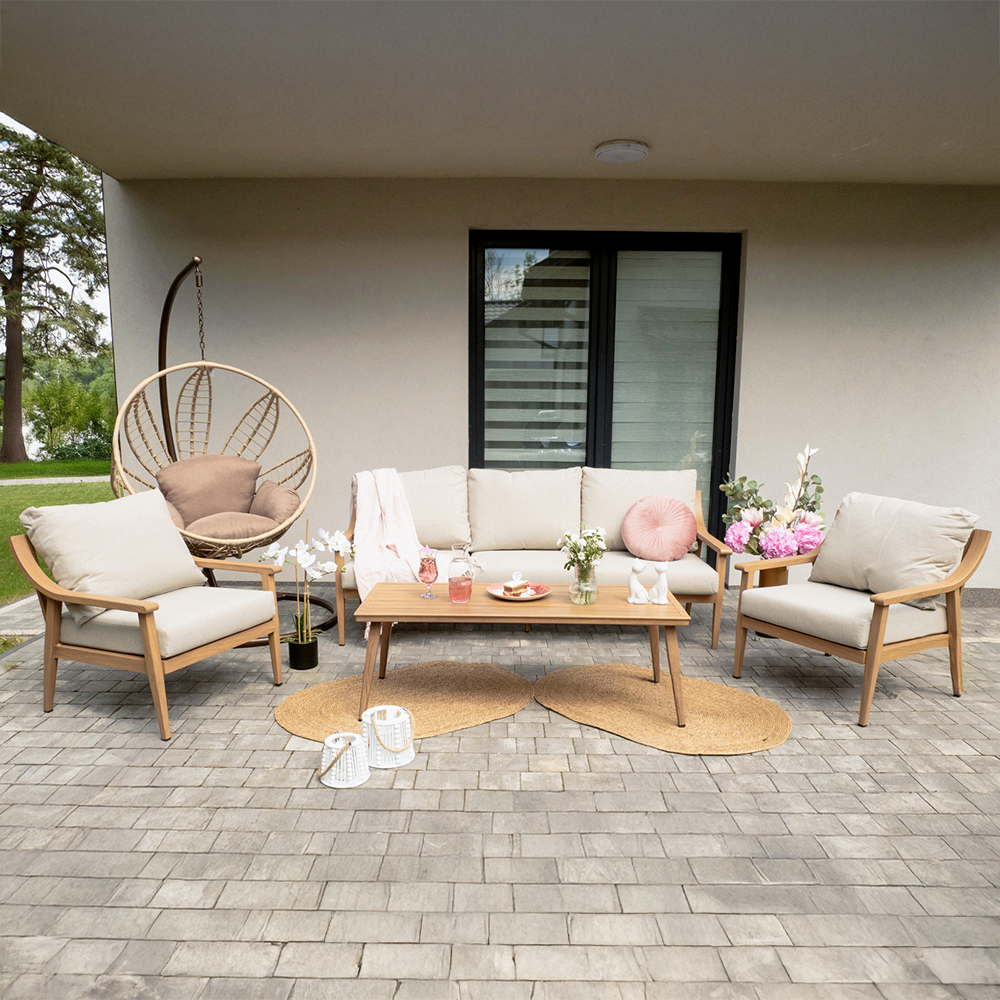 Zahradní sestava k sezení NIKOZJA | stolek + pohovka + 2 křeslo | béžová/hliník | polstrování v ceně | ALM9552