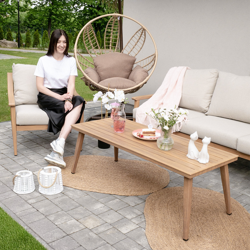 Zahradní sestava k sezení NIKOZJA | stolek + pohovka + 2 křeslo | béžová/hliník | polstrování v ceně | ALM9552